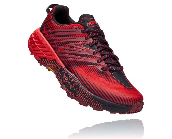 Hoka One One Speedgoat 4 Mens UK - Dark Brown / Red Trail Running Shoes - KBVGP5906